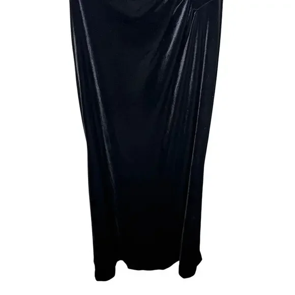 Eliza J. Velvet Feather Trim Cowl Neck Ruched Side Maxi Dress Black Women Size 6 - Picture 11 of 11